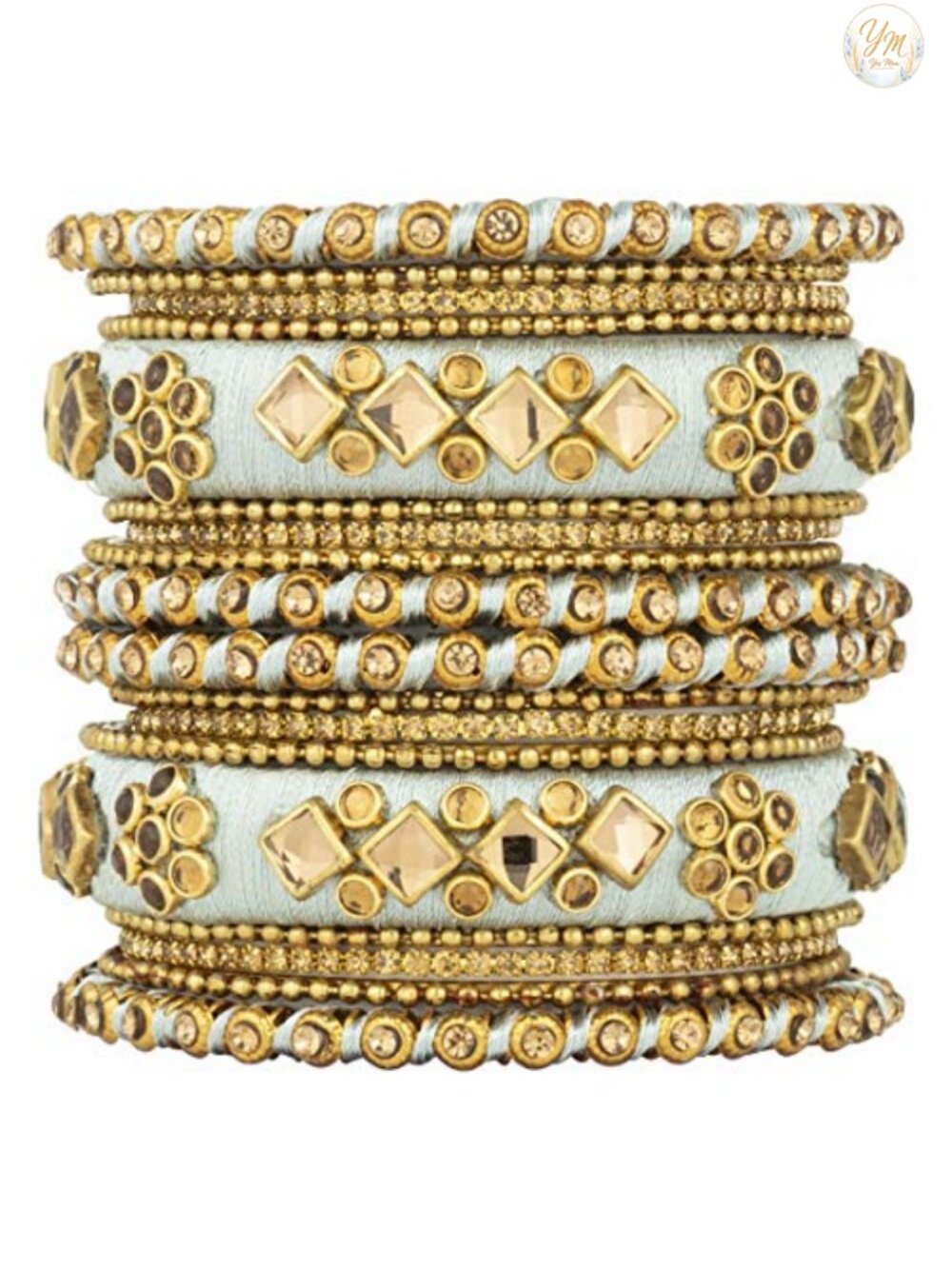 Handmade Silk Thread Faux Stone Studded Bangle Set Chudha Indian Wedding Jewelry